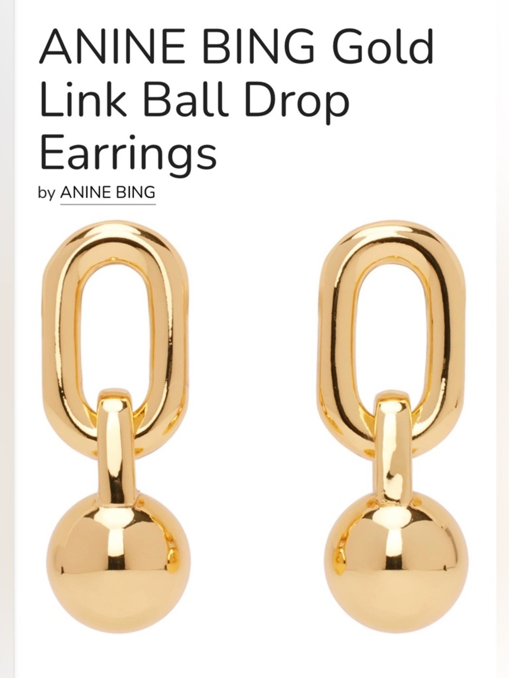 Anine Bing Gold Link Drop Earrings with Ball Charm